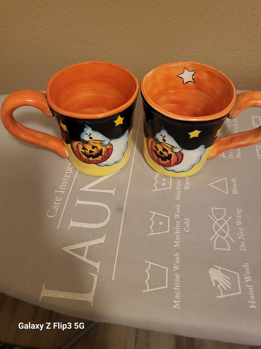 Vintage Halloween Ceramic Mug Set of 2 – Pumpkin Ghost & Stars Design